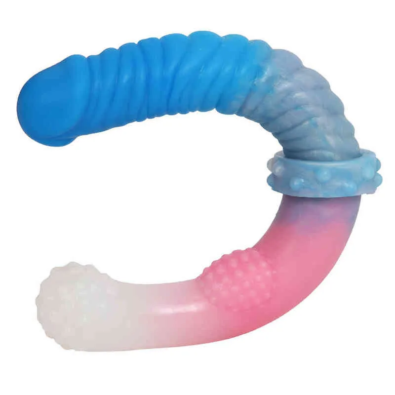 Nxy Godes Nouveau Pénis À Double Tête En Silicone Femelle Bâton De Massage Doux Masturbation Passionné Spécial En Forme De Plug Anal Manuel 0316