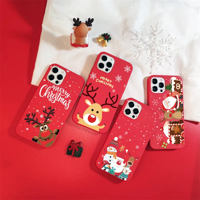 Jultelefonfodral för Xiaomi Mi 11 Lite 6A 7A 8 A2 A1 CC9E POCO M3 REDMI NOT 10S 10 K40 PRO SOFT TPU Söt täckning Funda -väskor