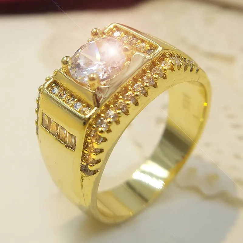 Pierścienie klastra duże 925 Srebrny pierścionek zaręczyn dla mężczyzn chłopiec prezent luksus 18K Gold 2ct Diamond Fine Jewelry Rozmiar 8 9 10 11 12C2728