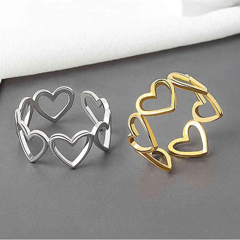 Estetiskt hjärta Hollowout 925 Sterling Silver Ring Populärt nytt Simple Gold Jewelry Leaf inte Allergiska öppningsringar älskar Loop Kof
