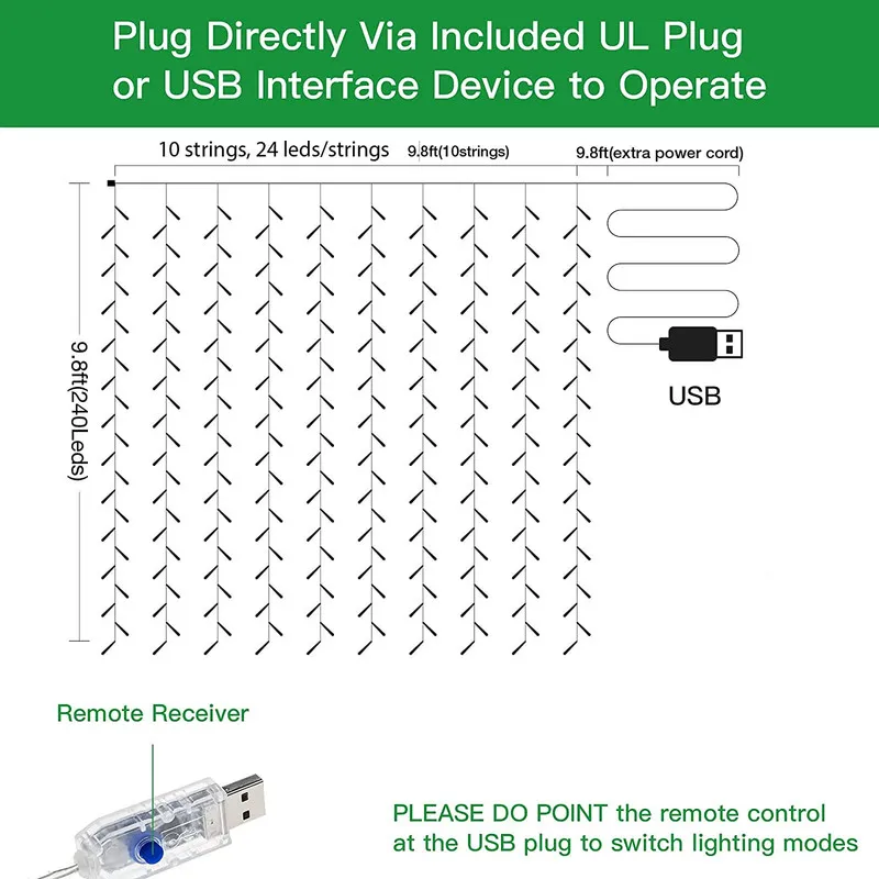 LED String Lights RGB Décoration de Noël Télécommande USB Guirlande Rideau Fée Lampe Pour Mariage Vacances Chambre Extérieure 220408