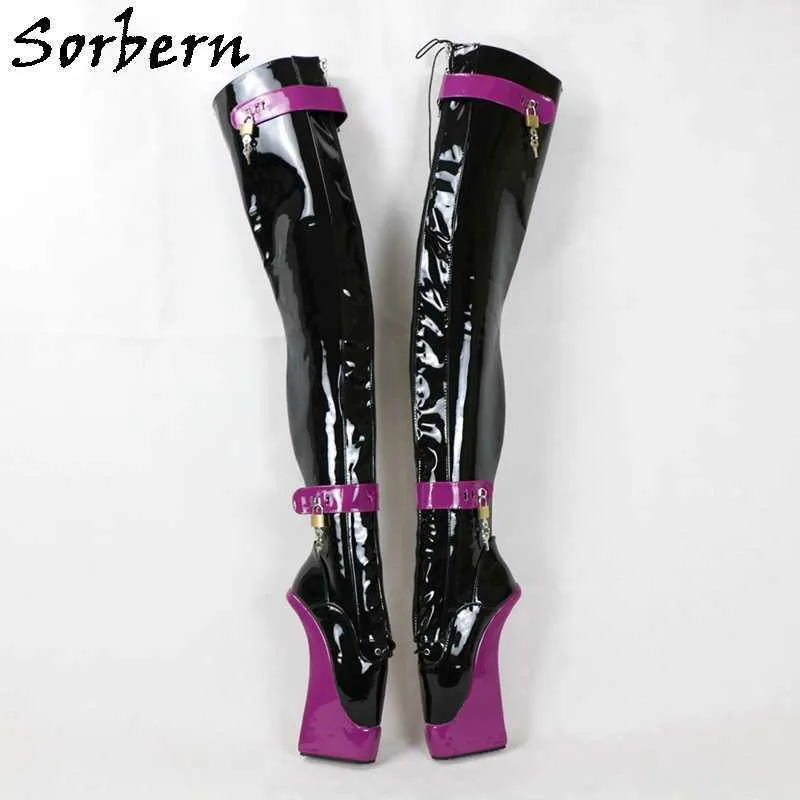 Sorbern Sexy Ballet Hoof Stivali da donna Stivali con plateau Lungo Fetish Tacchi alti Cinghie con fibbia Chiusura lampo anteriore con chiusura a chiave Personalizzata