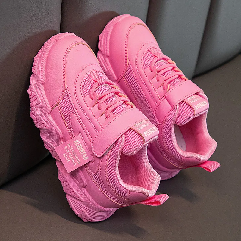 Sneakers anakanak baru musim semi pu perempuan kasual siath Solid Pink Light Lakilaki Putih Hook Loop Nonstlip Sepatu 220611