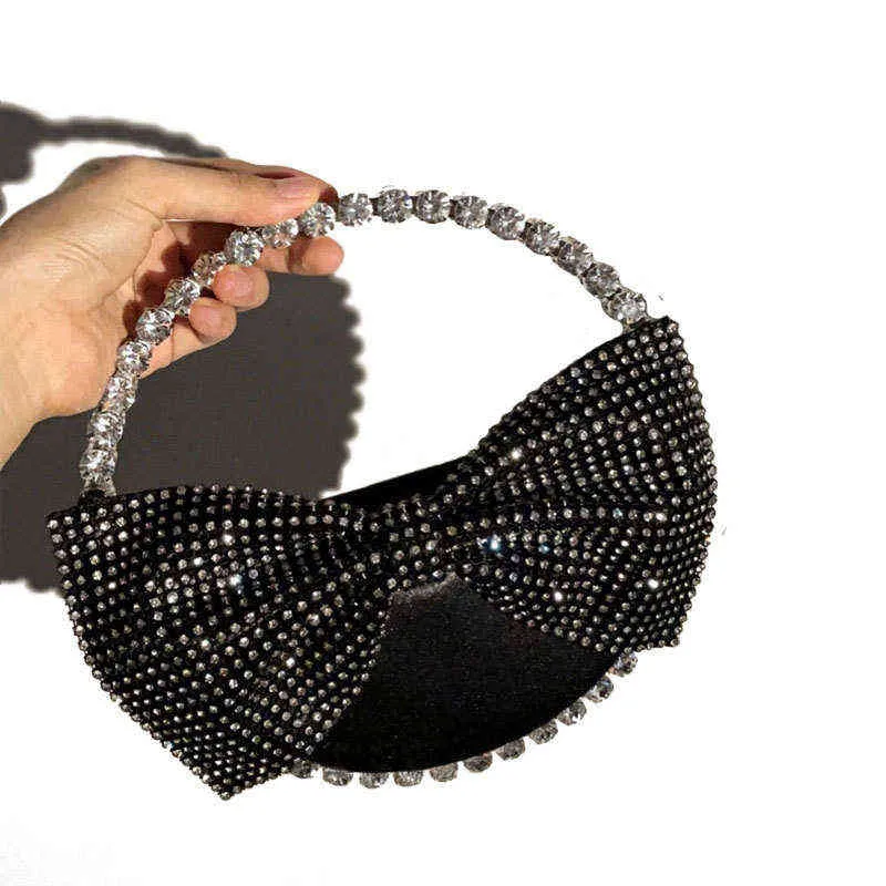 Circle Shape Bow Diamond Evening Bag for Women Mini Bling Female Wedding Bridal Party Clutch Purse Fashion Dinner 220514