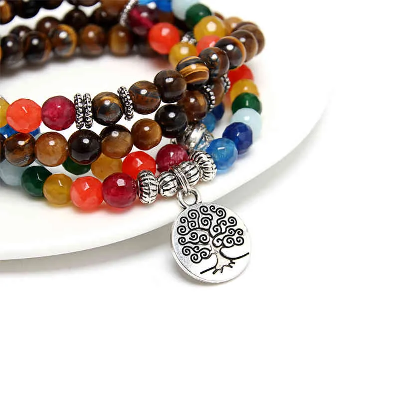 Napoln Tree of Life Multilayer Armband Kralen 108 Mala Yoga Natuursteen Dames Druppel Armbanden voor Mannen