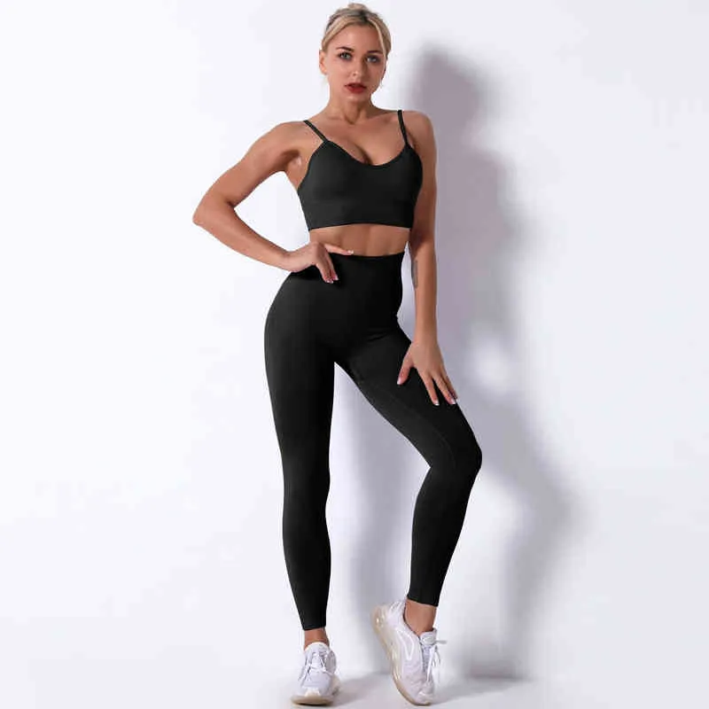 Yoga Set Gym Clothing Seamless Women Sportwear Solid Color Shorts Workout Leggings Top PushUp Bra Fitness Sport set J220706