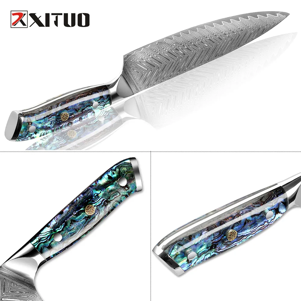 Xituo vg10 japanska damaskus stålkock kniv kök knivar skarp professionell cleaver utitlty kniv abalone shell handtag bäst