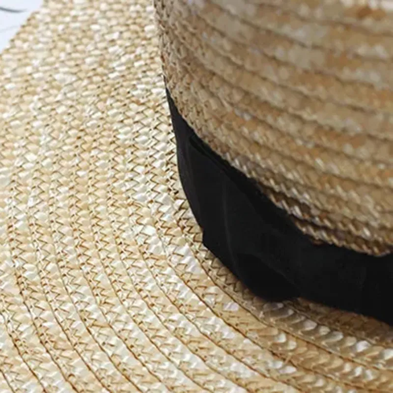 Summer Damskie Boater Beach Wide Side Femal Panama Lady Classic Flat Bowknot Straw Sun Hat Women Fe 220629