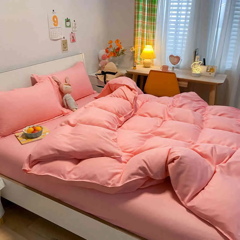 Solid sängkläder set mjuka platta lakan täcke täcke täcke kudde sängkläder för enkel drottning full storlek hemtextiler
