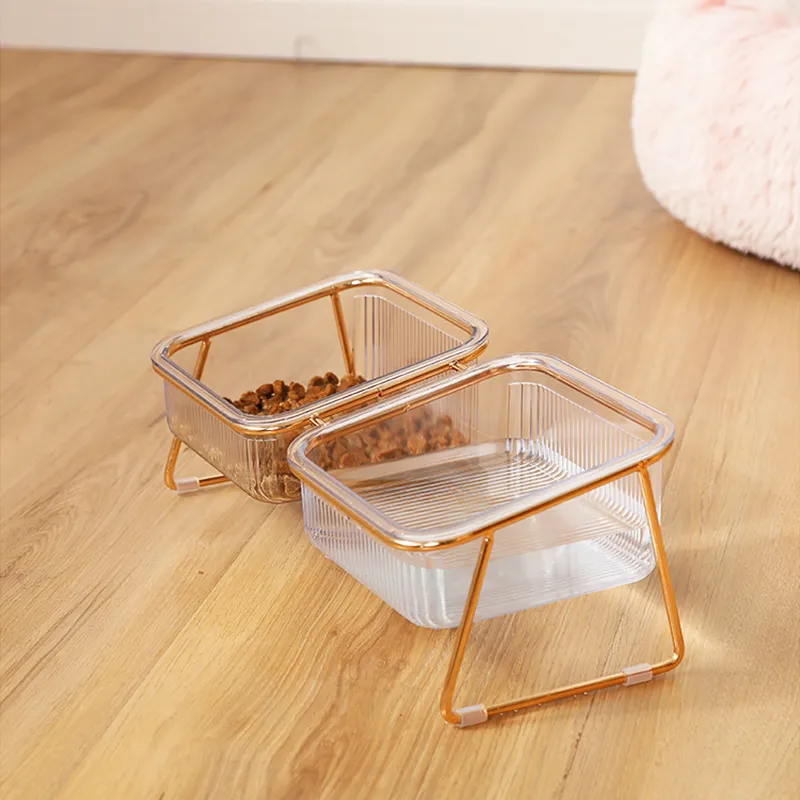 Fashion Double Cat Bowl Transparent Dog with Stand Pet Feeding Water for Cats Food Feeder s Product Stuff 220323