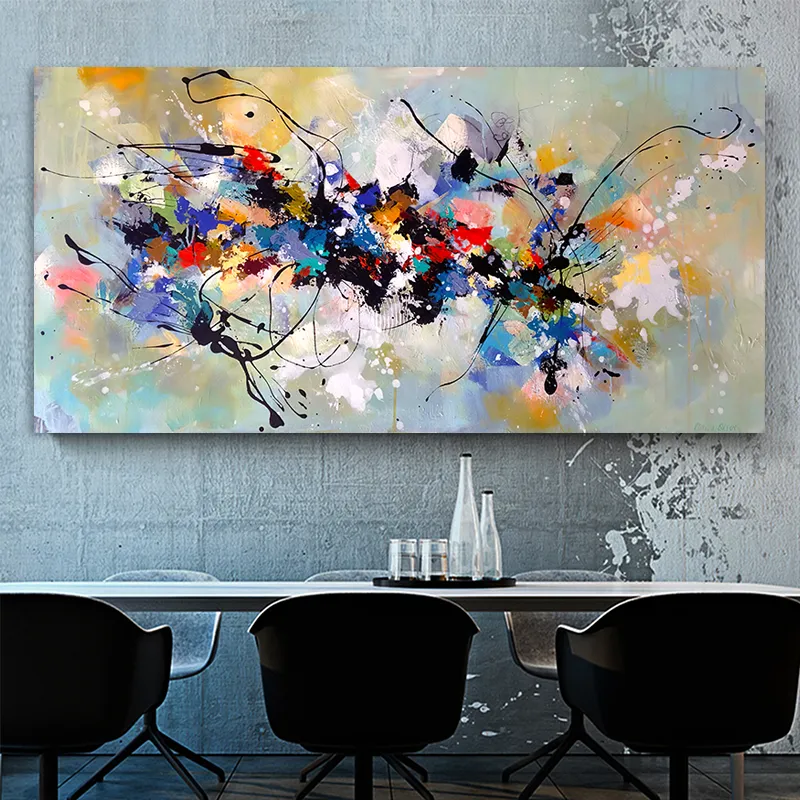 Moderne abstracte kunst canvas Posters Kleurrijke blok olieverfschilderij print muur foto's voor woonkamer Home Decor Muurschildering Frameless