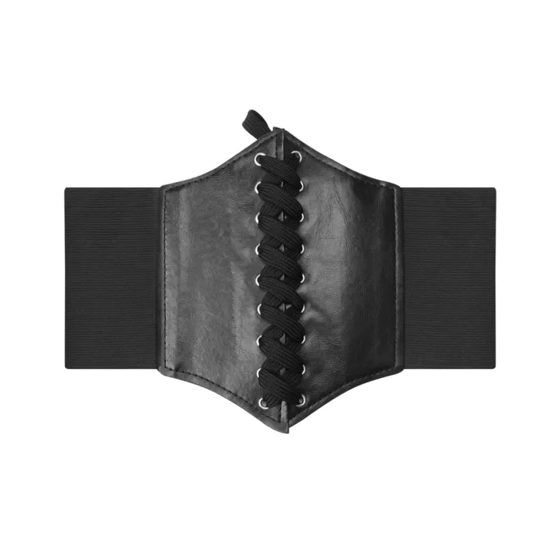 Kvinnor gotiska mode pu läder kvinnlig laceup s bantning midja vintage korsett svart brett bälte för flicka 220812