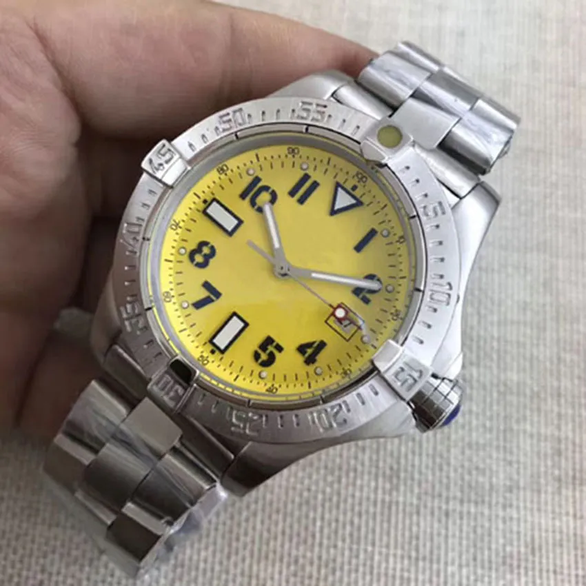 Wysokiej jakości zegarki Mężczyźni ze stali nierdzewnej żółty marynarski maryngowy automatyczny mechaniczny zegarek mechaniczny męski na rękawie na rękę 262Y