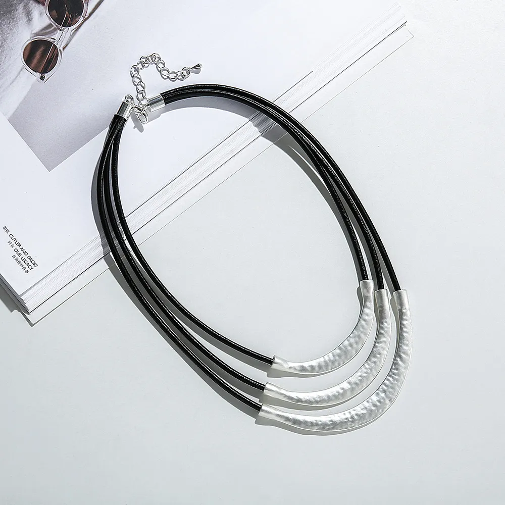 Corda de couro personalizada neacklace goldsilver corrente pescoço cordão colar feminino charme jóias todo volume 6681732
