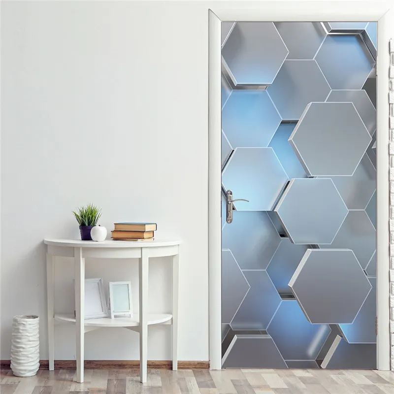 Poster de porta de madeira retrô Arte em casa papel de parede decorativa para vinil impermeável moderno adesivo removível Murais geométricos 220716