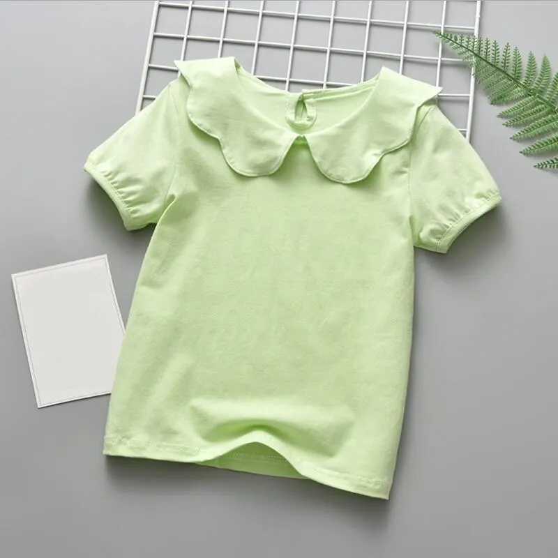 Été Filles T-shirts À Manches Courtes En Coton T-shirt Col Claudine Bébé Toddler Fille Blouse Chemise Enfants Tops Vêtements Pour Enfants 220620
