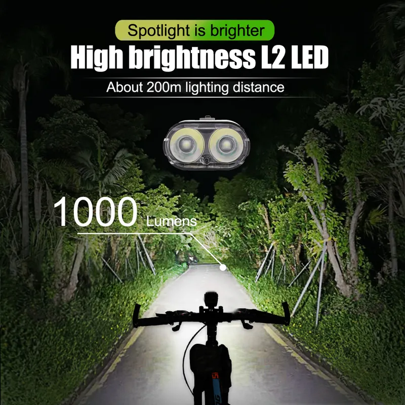 Bicycle Light 1000Lumen 4000mAh Bike Headlight Power Bank Flashlight Handlebar USB Charging MTB Road Cycling Highlight 220721