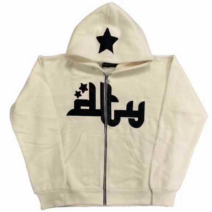 Gothic Rhinestone Punk Star Long Sleeve Zip Hoodie Harajuku Hip Hop streetwear Grunge Punk Sports Jacket Y2k Jacket Men