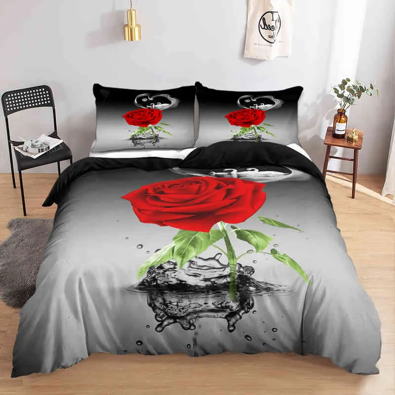 Ensemble de housse de couette de literie florale en polyester microfibre à fleurs personnalisées 3d imprimées numériquement