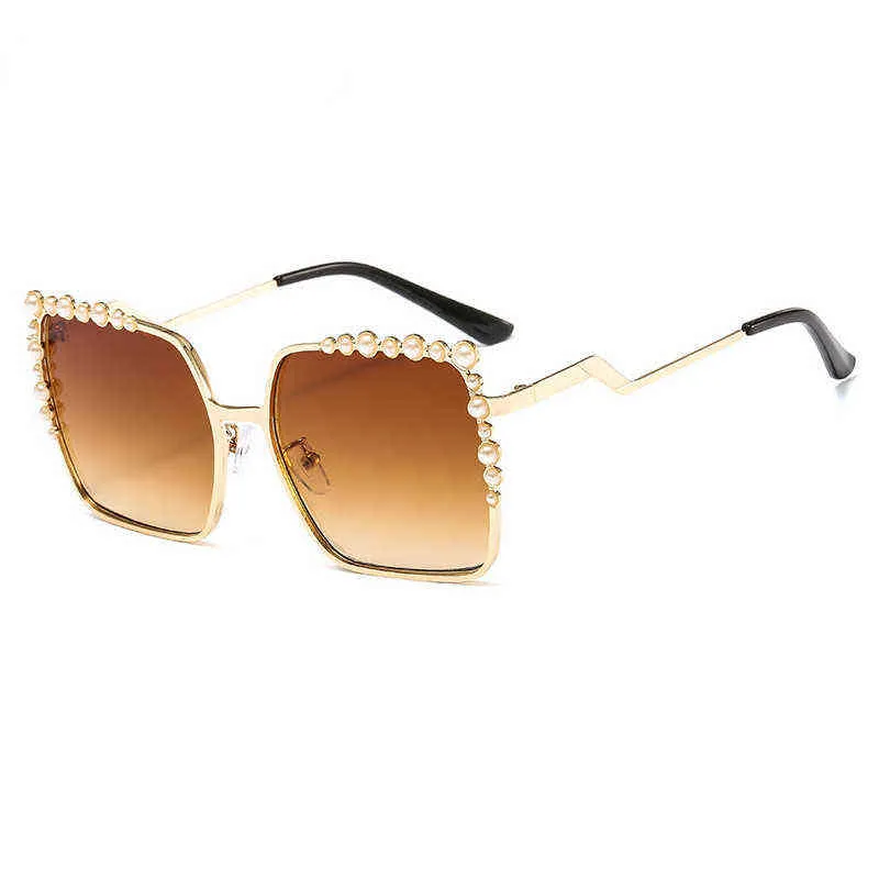 Lunettes de soleil carrées surdimensionnées pour femmes, nouvelles lunettes de soleil de luxe avec perles, marque de styliste, nuances de mode, grand carré Y220317253G