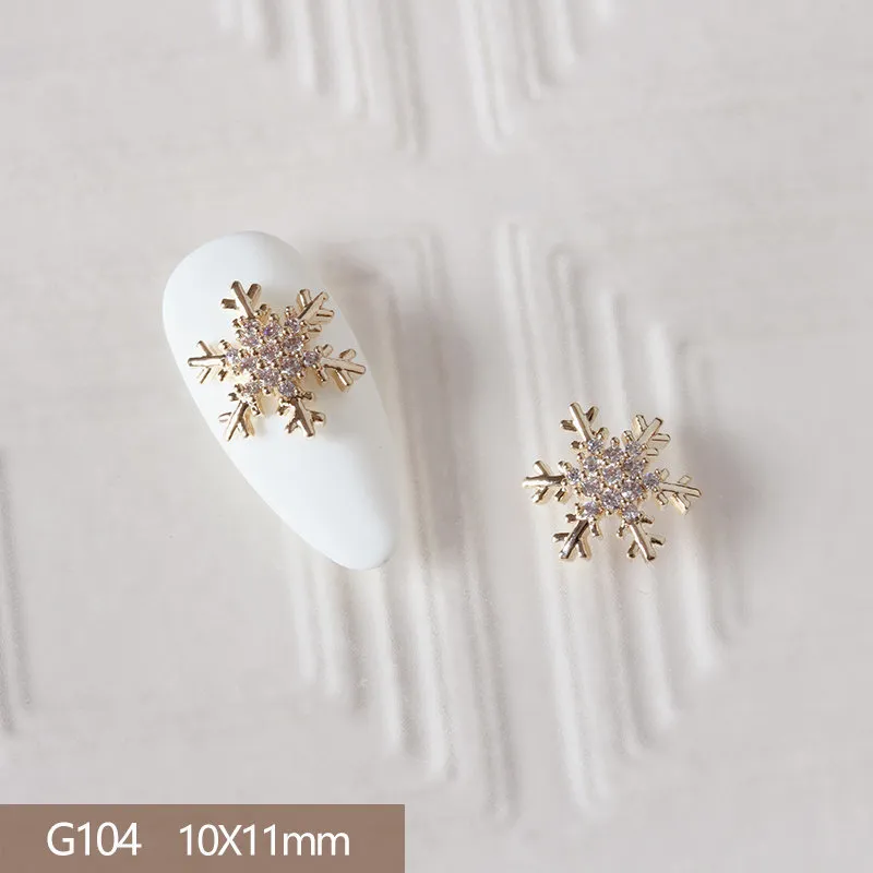 G104 3D Alloy Christmas Snowflak Nail Art Zircon Metal Manicure Nails Accessories DIY Nail Decorations Supplies Charms