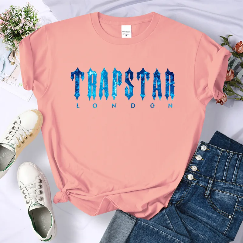 Trapstar Undersea 블루 프린트 TShirt 여성 여름 통기성 캐주얼 반소매 스트리트 힙합 티 의류 소프트 탑 220629