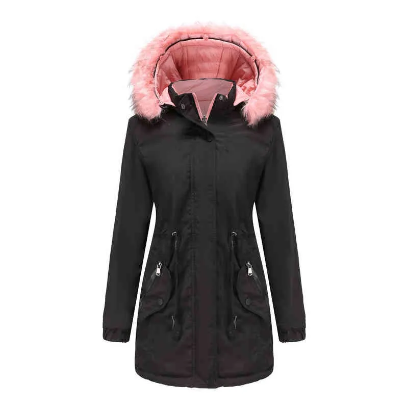 For Winter 2022 Fashion Black Green Padded Women Zip Up Jacket Velvet Hooded Design Female Parka Windproof Warm Jacket 3XL L220725