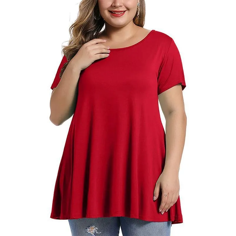 Frauen Sommer Kurzarm Feste Beiläufige Bluse T Shirt Plus Größe 5XL 6XL Damen Tunika Schößchen Tops 220526