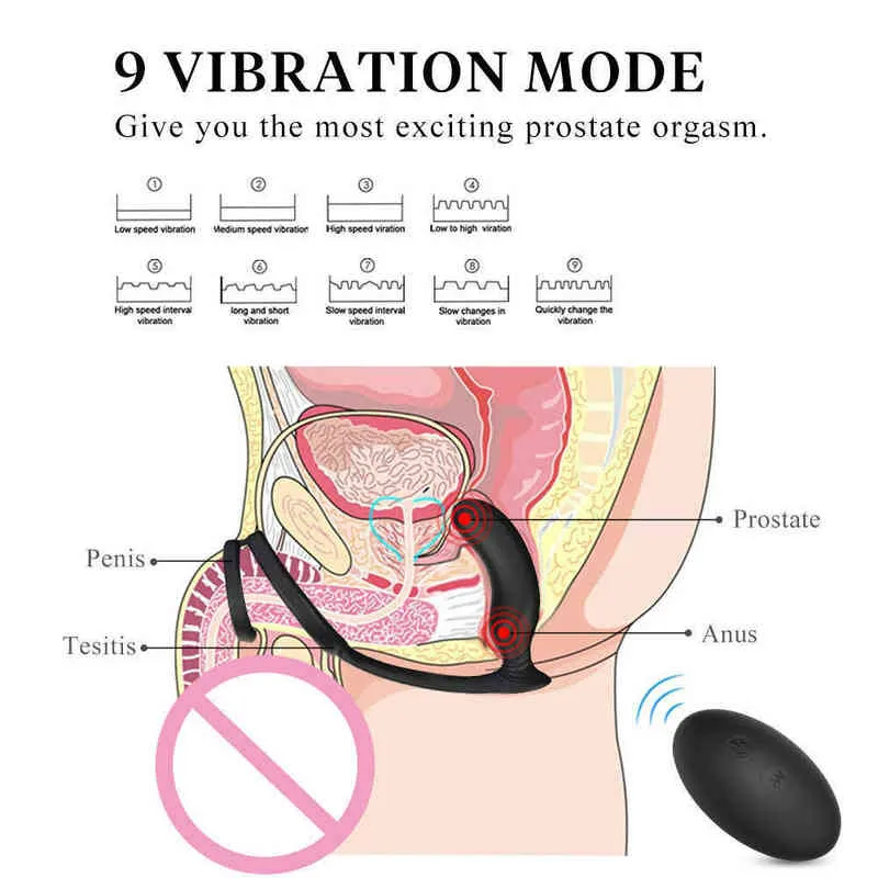 Erotica Anal Toys Plug Plug Prostate Massager Masturbador Anel de ejaculação Anel de Ejaculação Vibratável Butt para Man Gay Sex 220507