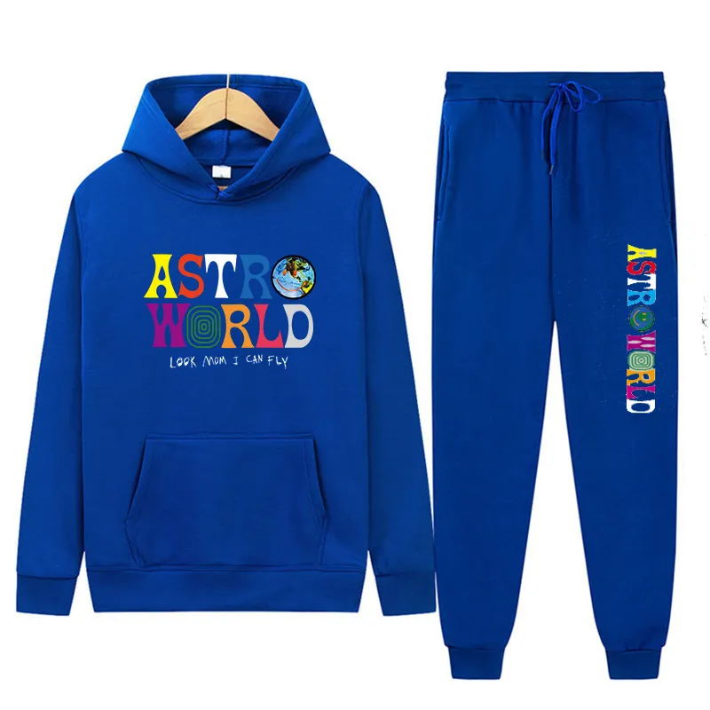 2 sztuki zestawy Astro World Tracksuit Suit Kobiet Bluza z kapturem Pullover Blue Scot Druku