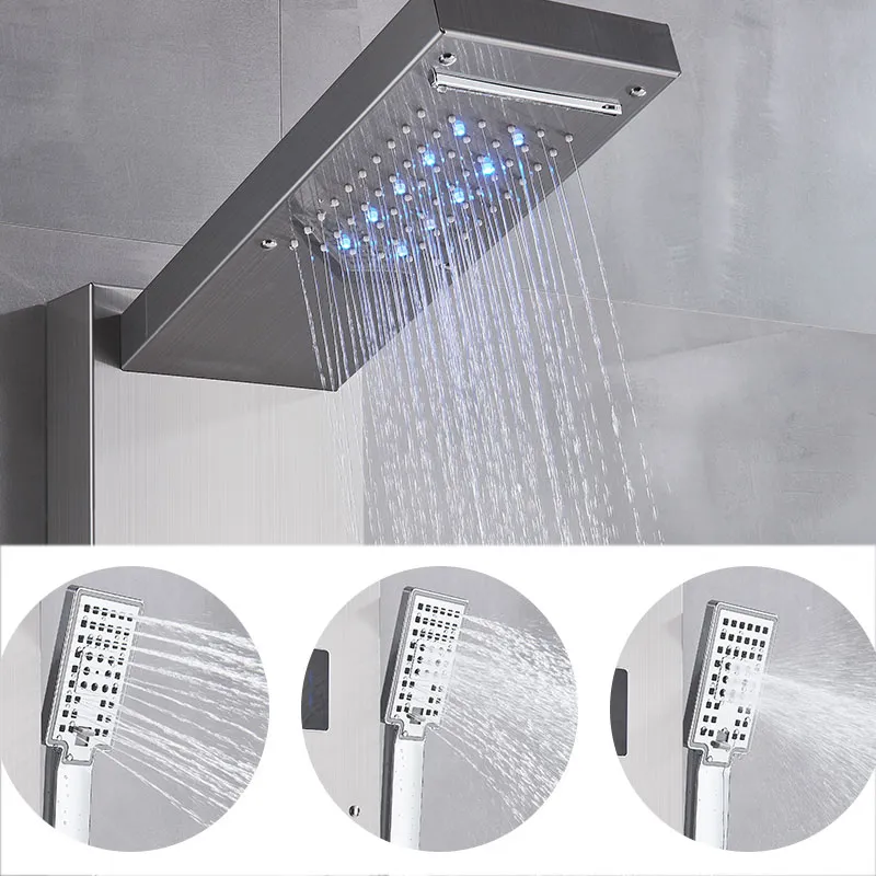 LED DOUKE PANNEL kraan Wall Mount Rain Waterall Mixer Tap met handdouchesystemen Digitale display Temperatuurscherm