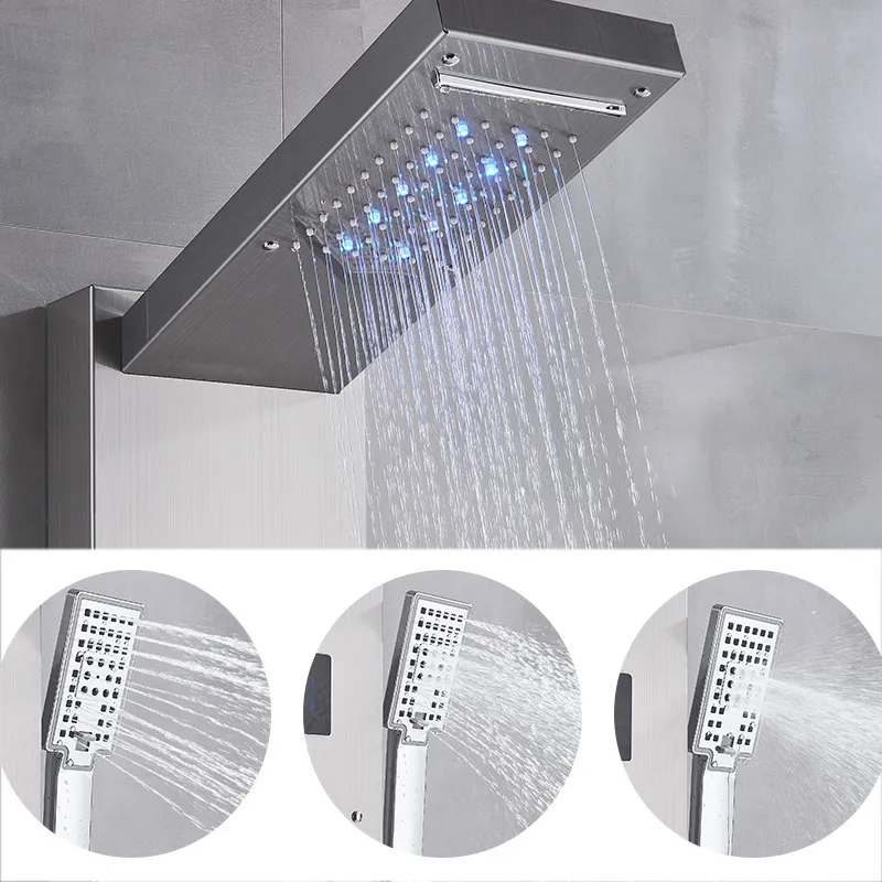 LED -duschpannel Kanning Väggmontering Rain Waterall Mixer Tap med handduschsystem Digital Display Temperaturskärm