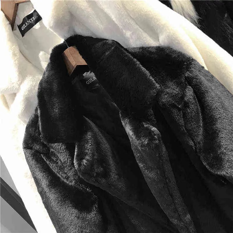 Nya 2021 kvinnor Autumn Winter Casual Thicked Fur Coat Furry varm päls ytterkläder mode lös faux päls kanin långjacka T220716