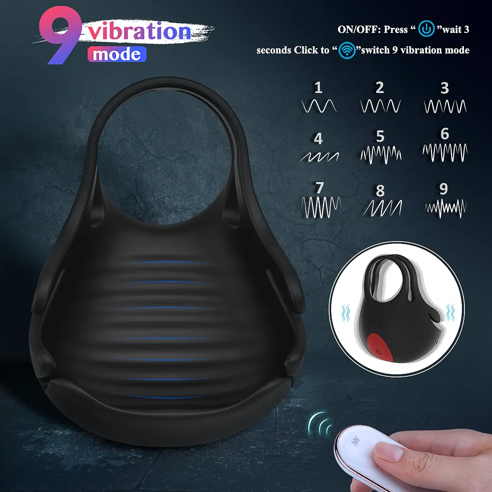 Manlig penisförstärkare kuk ring testikel stimulator vibrator dildo sexiga leksaker för män kyskhet bälte 9 lägen prostata massage