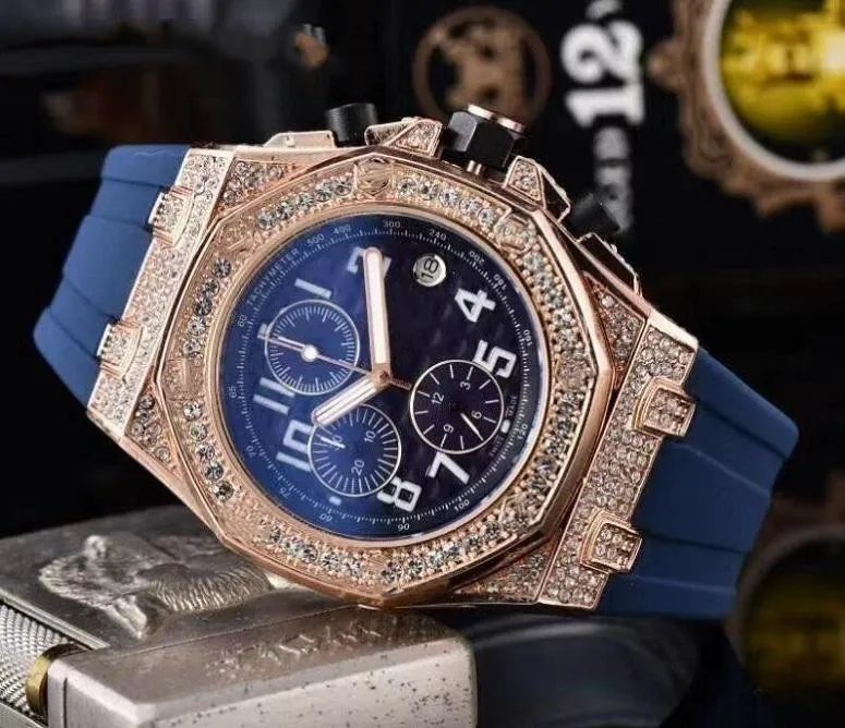 4a famosos todos os mostradores que funcionam, designer clássico assistir Luxury Fashion Crystal Diamond Men observa Large Dial Man Quartz Clock Stop Watches 271N
