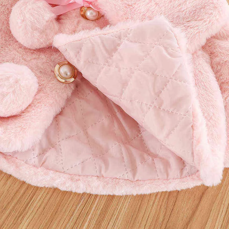 Schattige pompon meisje bont jas herfst winter warme jas voor kinderen bovenkleding pluche kerst prinses baby jassen peuter kleding J220718