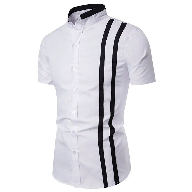 Men Business Shortsleeved Slimfit Formal Stripe Casual Henry nosi koszulę stand -up rozmiar S3XL 220623