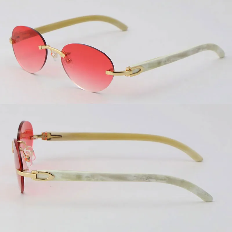 New Model Luxury White Genuine Natural Horn Metal Rimless Sunglasses Woman Design Classical Model Sun glasses Man Fashion 18K Gold236l