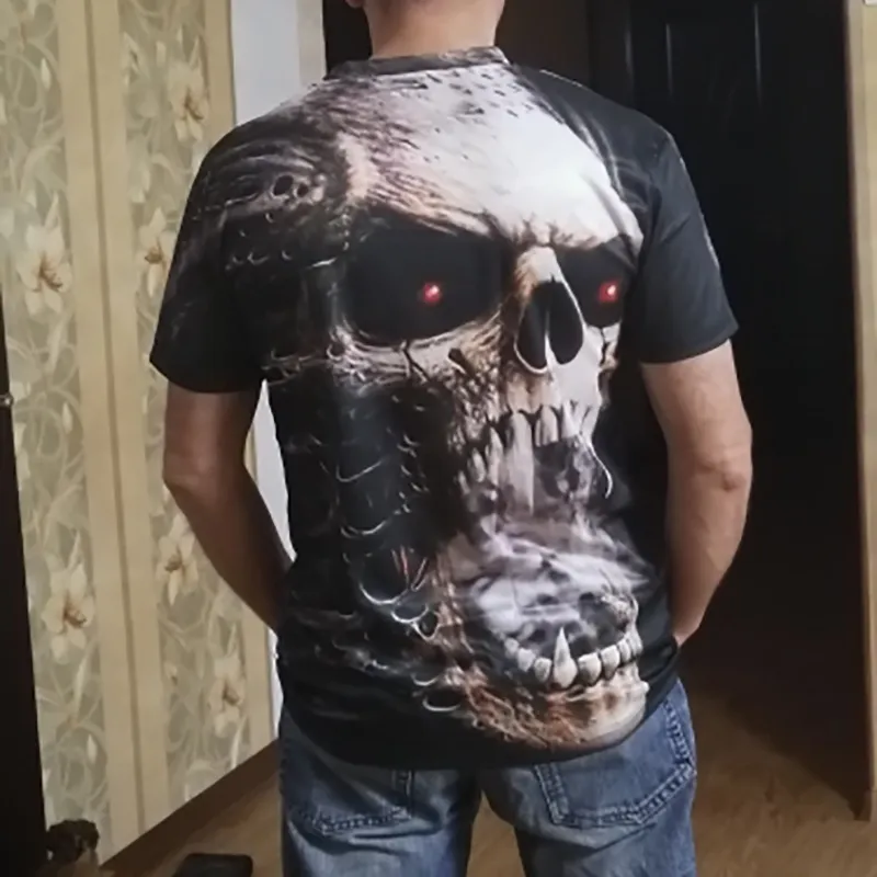 Fashion Summer Horror Skull 3D Print mens tsshirt oneck manga curta casual respirável grande tamanho de camiseta masculina roupas 220526