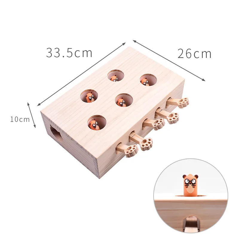 Rolig Trä Katt Hunt Pussel Toy Maze Pet Hit Hamster Catch Bite Interaktiva leksaker med 3/5-Holed Mouse Holes Cats Pet Supplies 220423