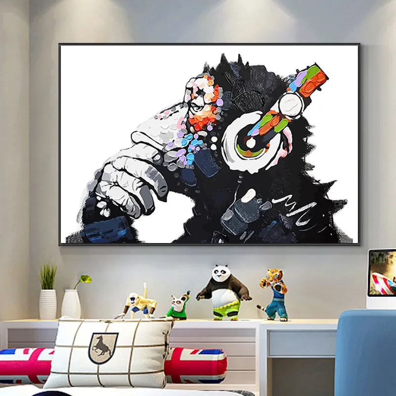 Streszczenie akwarela małpa dzikie zwierzę abstrakcyjne płótno plakaty malarskie i grafiki skandynawski obraz ściany do salonu