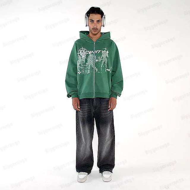 Harajuku y2k hiphop felpa con cappuccio uomo felpa oversize donna Anime stampato Streetwear manica lunga sciolto verde con zip felpa con cappuccio uomo 220816