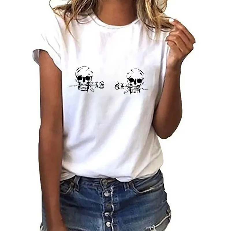 Women t shirt Summer Skull Middle Finger harajuku Print ladies Tshirts Short Sleeve Casual Streetwear Tee Shirt femme 220526