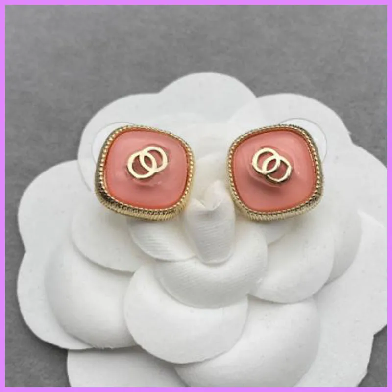 New Women Gold Earrings Designer Jewelry Womens Enamel Earring Pink Cute Ladies Ear Studs For Party Mens Gifts Classic D223211F