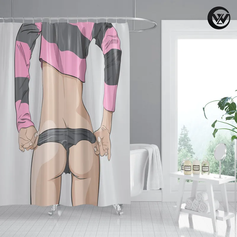 Modern duschgardin 3D Vacker naken Sexig röv Vattentät badrumstillbehör Set Heminredning Dekorationer 220429