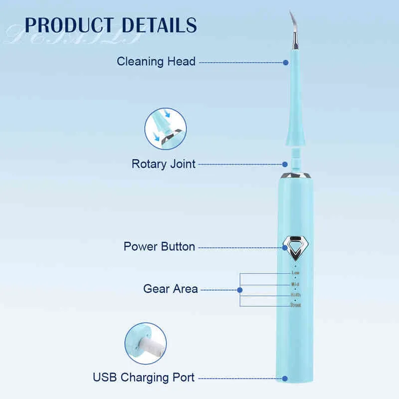 Departamento de limpador de dentes Tártaro doméstico e de remoção de pedra Instrumento de clareamento portátil Dispositivo de descarga portátil220505
