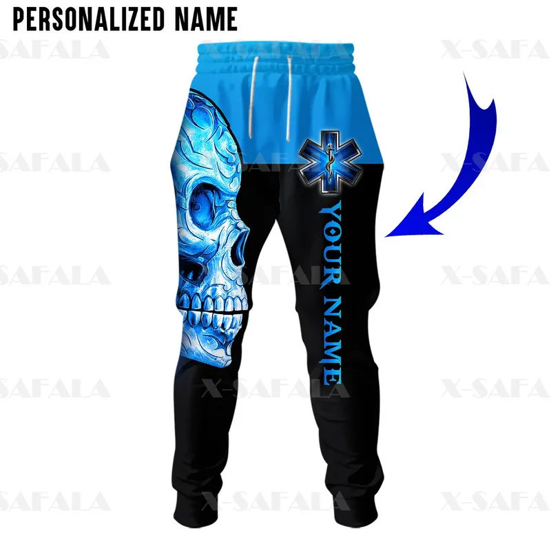 Skull EMS EMT Physical Therapy Custom Name 3D Printed Trousers Men Women Sweatpants Casual Long Pants Joggers Cool Sports -5 220613