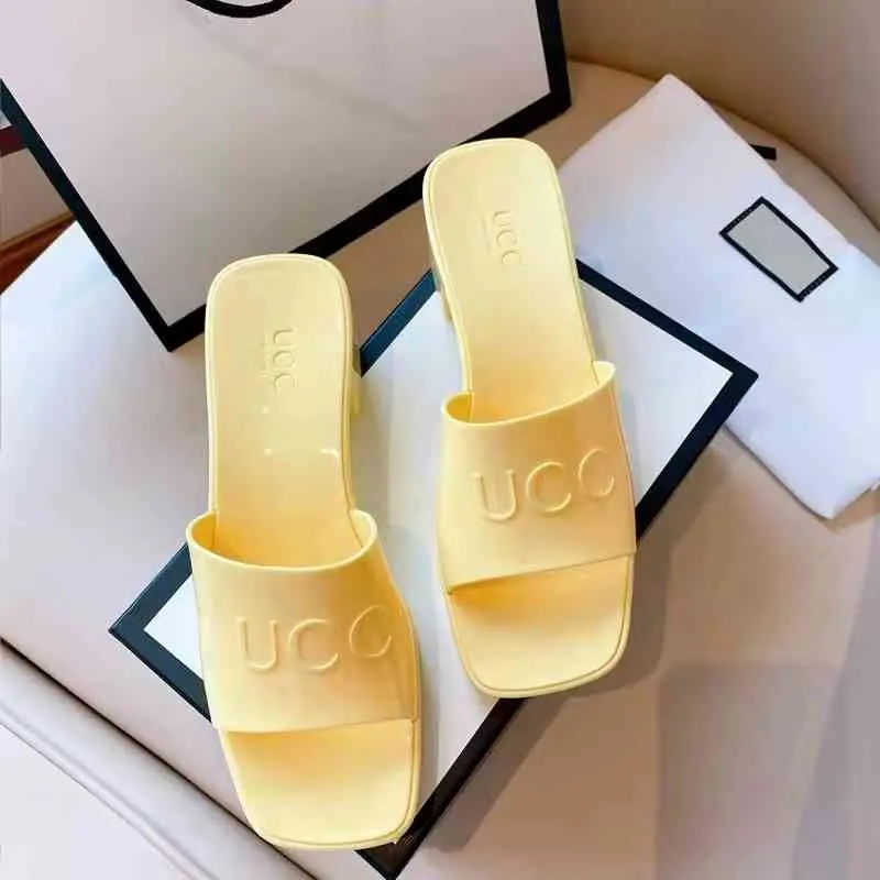 square head jelly slippers 2022 new candy color thick heel sandals for women's leisure wear thick soled women's shoes Outlet_Q16E