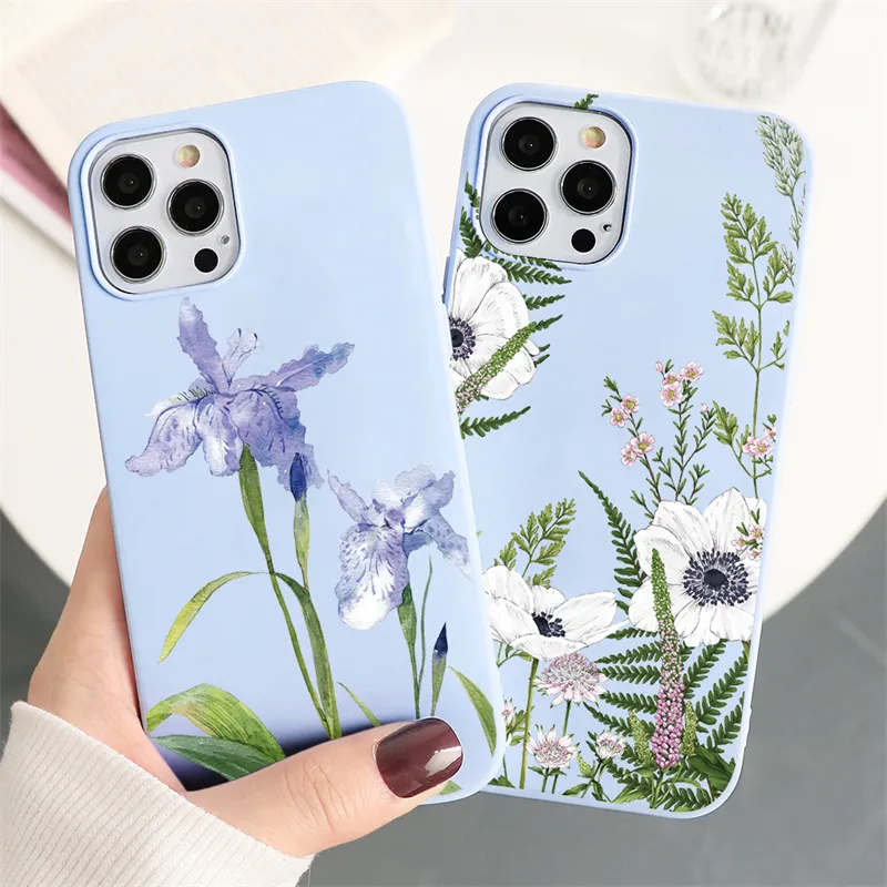 Mjuka TPU -fall för Xiaomi Mi 11 Lite Ultra 11i 10 8 8x A1 A2 CC9E POCO M3 REDMI NOT 10S 9A 9 10 K40 Pro Max Flower Cover Funda