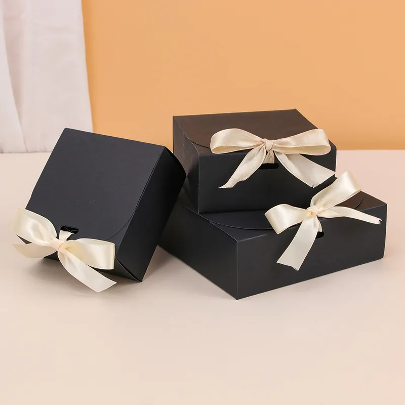 Nastro nero regalo festa festa caramelle abbigliamento imballaggio generale sacchetto di carta cartone supporta dimensioni personalizzate stampate 220706